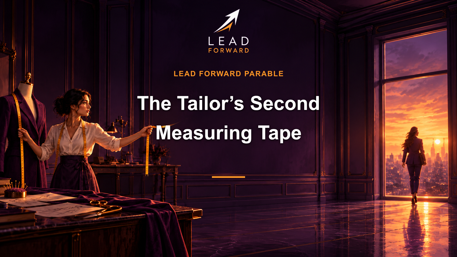 Тёмная обложка параболы The Tailor’s Second Measuring Tape о меняющихся критериях успеха.